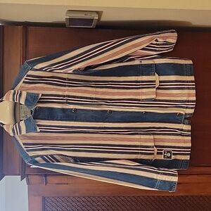 Vintage 90s Ralph Lauren Womens Large Naval Striped Color Block Denim Jacket